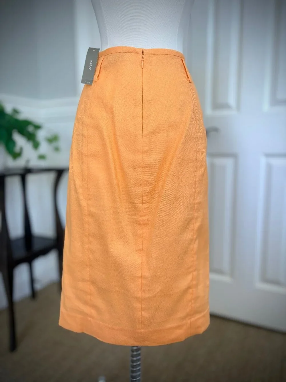 J. CrewStretch Linen-Blend Midi Pencil Skirt in Orange, Size 4
